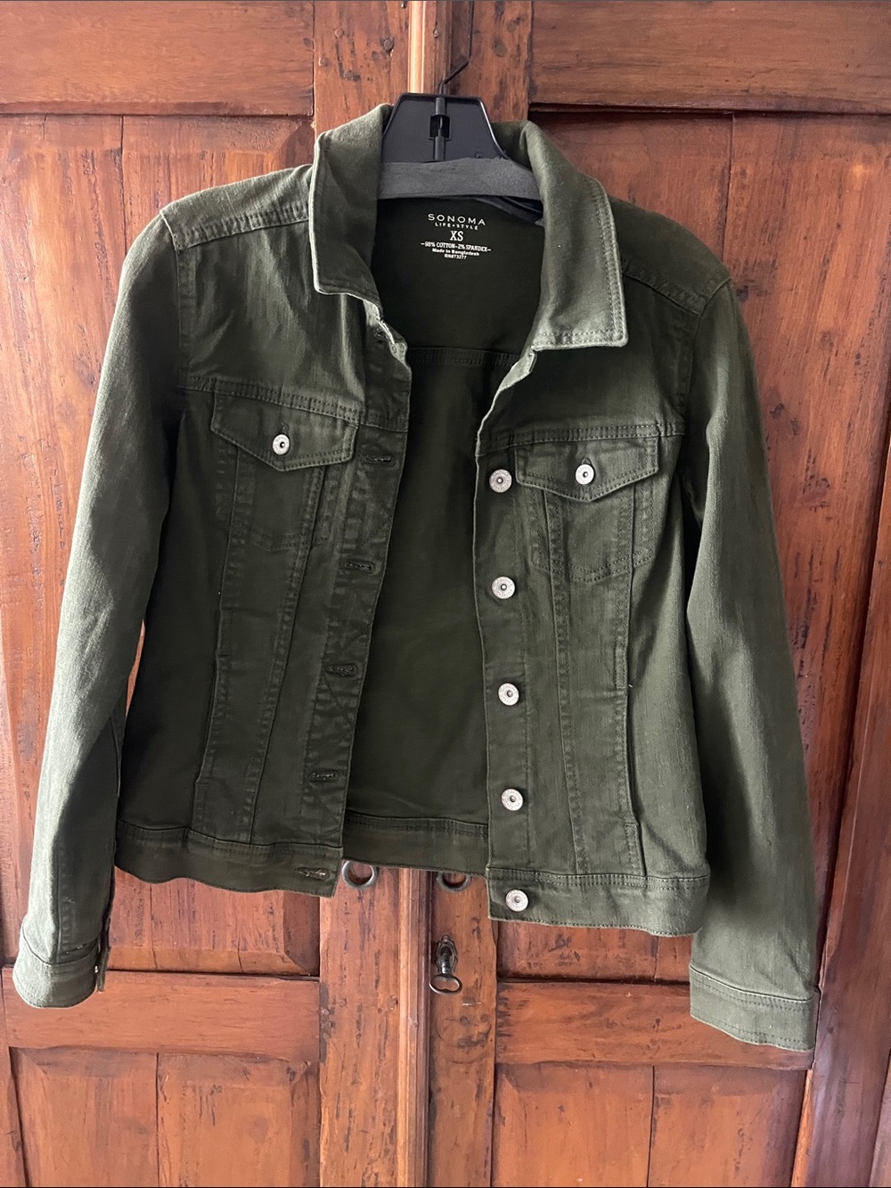 Sonoma Olive Green Denim Jacket with Button Front